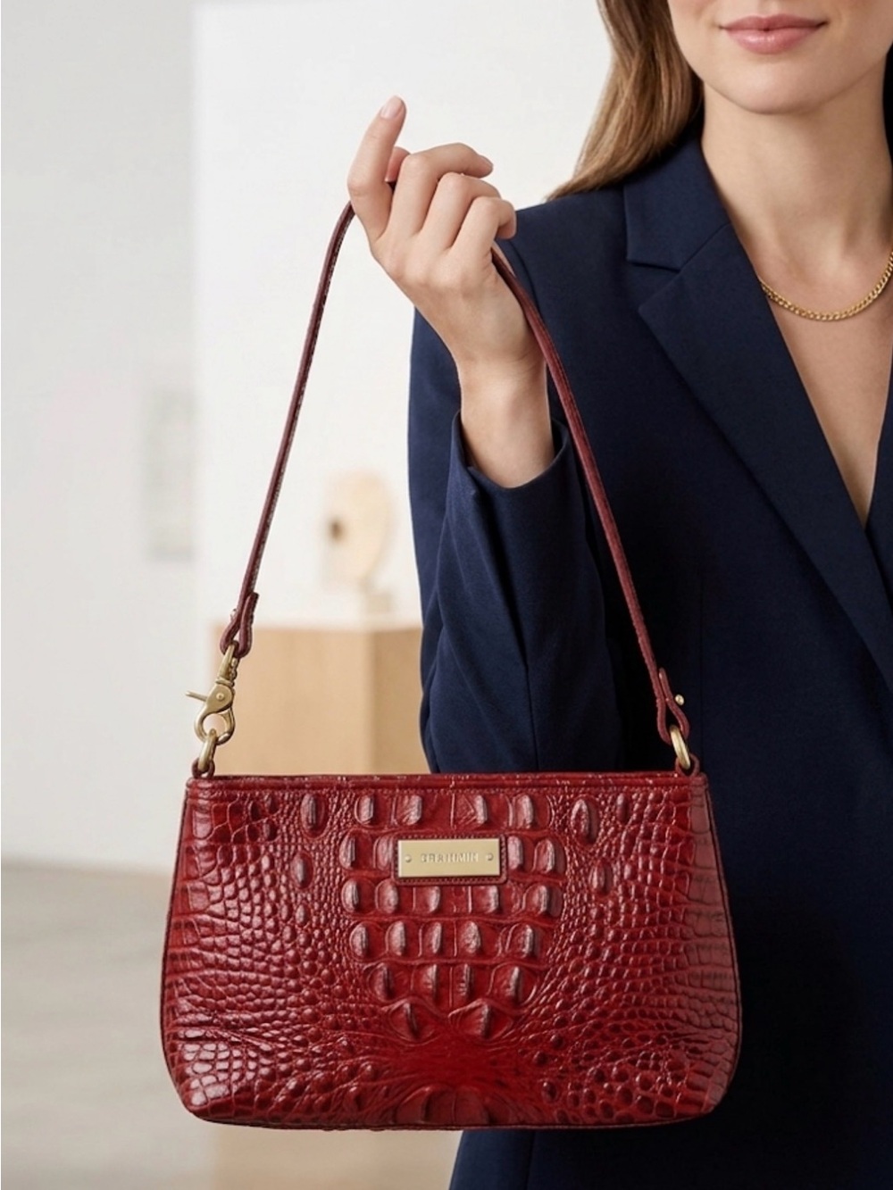 Brahmin Melbourne Cherry/mahogany satchel/wristlet bag